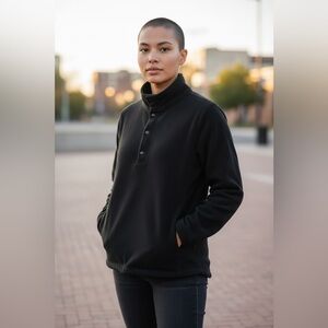 VINTAGE LL BEAN Wool Snap Up Pullover Sweater Jacket Black XL Funnel‎ Y2K